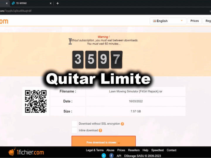 Cómo quitar el Límite de DESCARGA a 1fichier: en 20 segundos