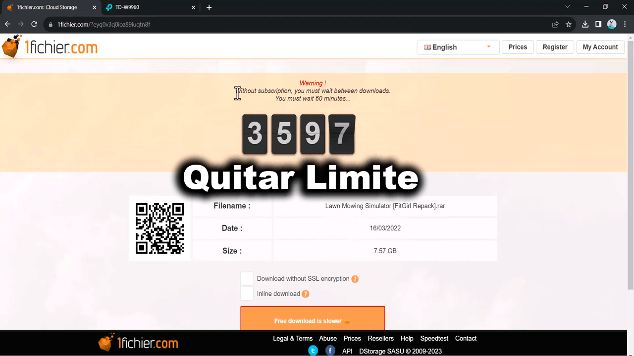 Cómo quitar el Límite de DESCARGA a 1fichier: en 20 segundos