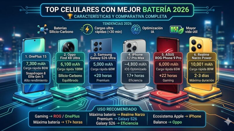 📱 Top celulares con mejor batería 2026: características, precio, lanzamiento y análisis completo