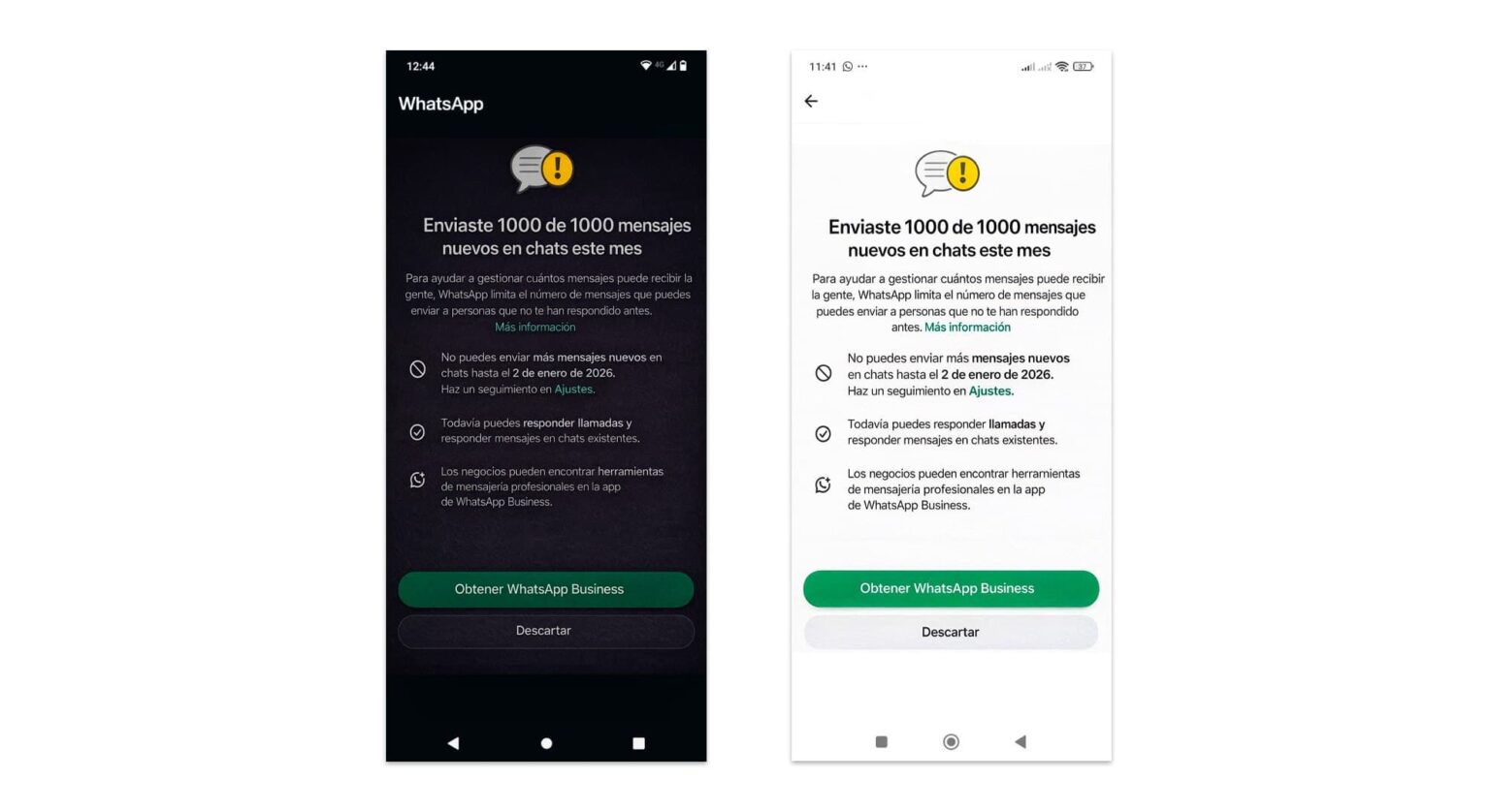 1000 Message WhatsApp enviaste 1000 de 1000 mensajes en chats nuevos este mes